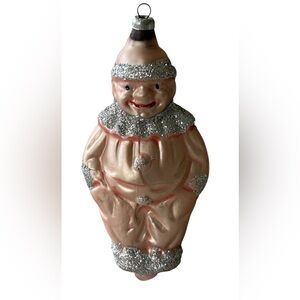 Vintage Pink Clown Holiday Ornament with Silver Accents
